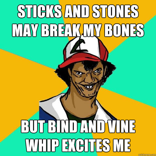 Sticks and Stones may break my bones But bind and vine whip excites me  Ash Pedreiro