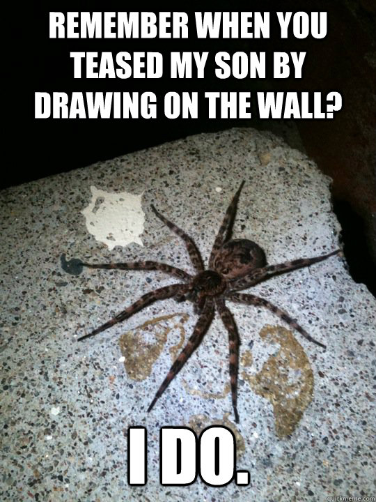 remember when you teased my son by drawing on the wall? i do. - remember when you teased my son by drawing on the wall? i do.  HORRIBLE SPIDER!