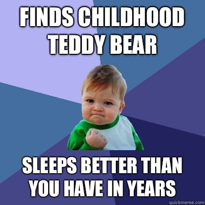Finds childhood teddy bear Sleeps better than you have in years  Success Kid