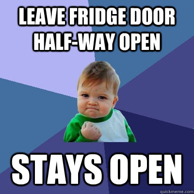 Leave fridge door half-way open stays open  Success Kid