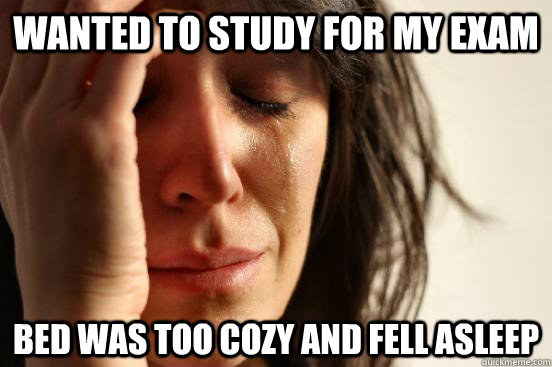 Wanted to study for my exam Bed was too cozy and fell asleep  First World Problems