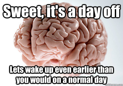 Sweet, it's a day off Lets wake up even earlier than you would on a normal day  - Sweet, it's a day off Lets wake up even earlier than you would on a normal day   Scumbag Brain