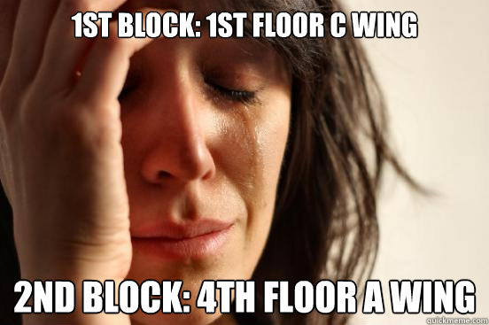 1st Block: 1st floor C Wing 2nd Block: 4th floor A wing  First World Problems