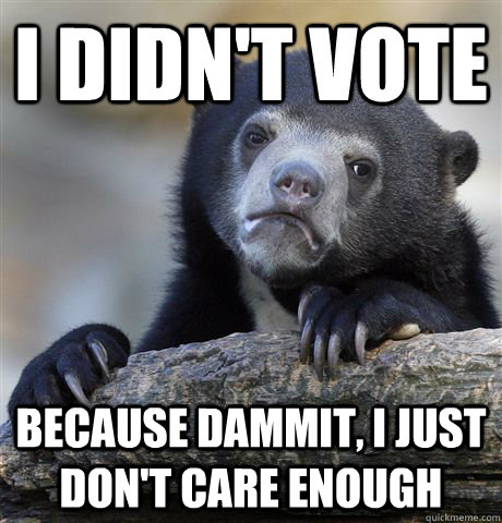 I didn't vote because dammit, i just don't care enough  Confession Bear