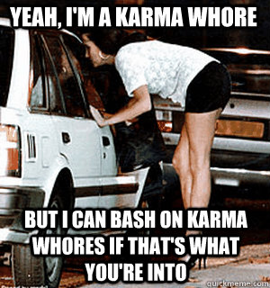 Yeah, I'm a karma whore but I can bash on karma whores if that's what you're into  Karma Whore