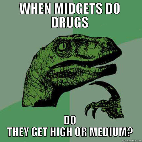 WHEN MIDGETS DO DRUGS DO THEY GET HIGH OR MEDIUM? Philosoraptor
