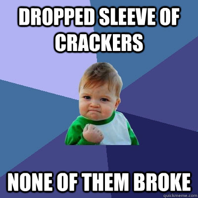 Dropped sleeve of crackers None of them broke  Success Kid