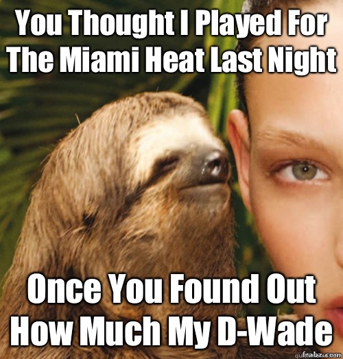 You Thought I Played For The Miami Heat Last Night Once You Found Out How Much My D-Wade  rape sloth