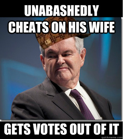 Unabashedly cheats on his wife Gets votes out of it  Scumbag Gingrich
