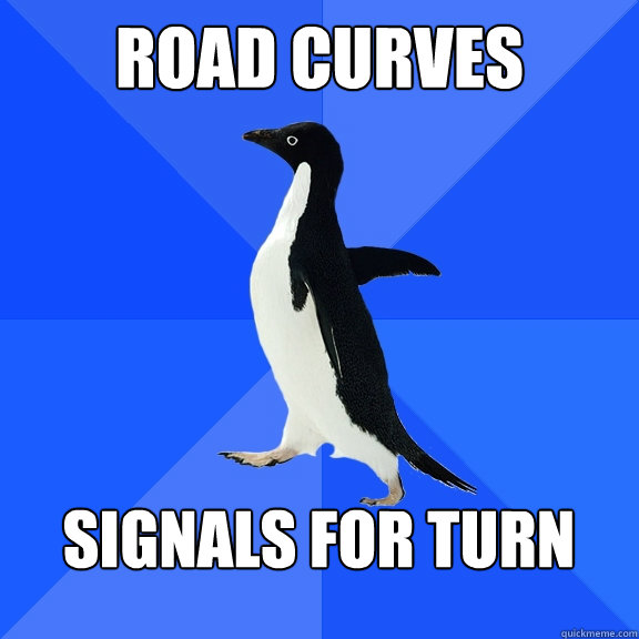 ROAD CURVES  SIGNALS FOR TURN   Socially Awkward Penguin