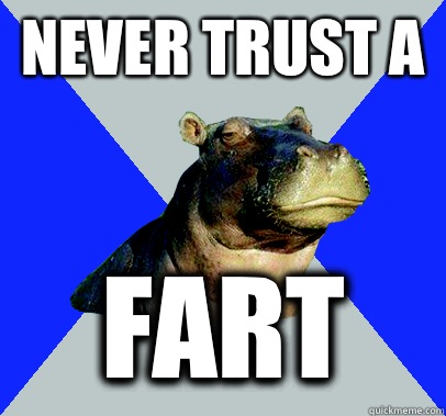 NEVER TRUST A  FART  Skeptical Hippo