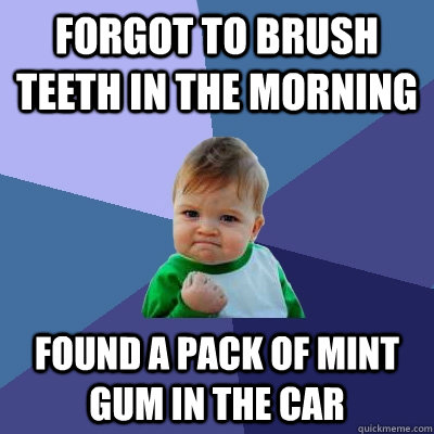 forgot to brush teeth in the morning found a pack of mint gum in the car  - forgot to brush teeth in the morning found a pack of mint gum in the car   Success Kid