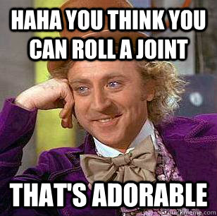 Haha you think you can roll a joint That's adorable  Condescending Wonka
