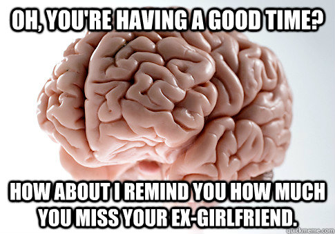 Oh, you're having a good time? How about I remind you how much you miss your ex-girlfriend.  Scumbag Brain