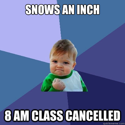 Snows an inch  8 AM class cancelled  Success Kid