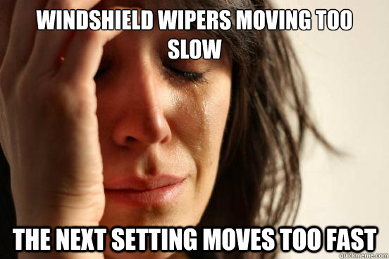 Windshield wipers moving too slow The next setting moves too fast - Windshield wipers moving too slow The next setting moves too fast  First World Problems