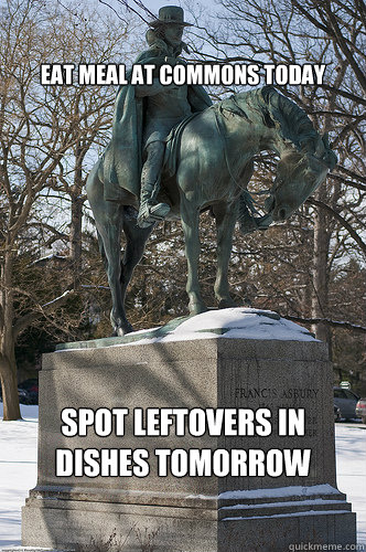 Eat meal at commons today spot leftovers in dishes tomorrow  Drew University Meme