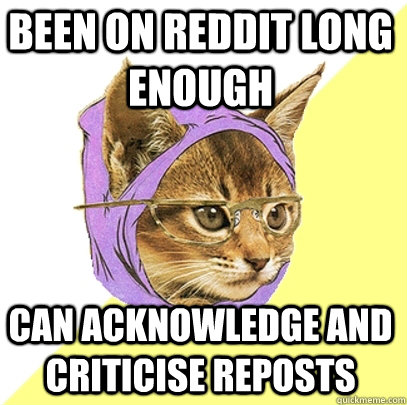 Been on Reddit long enough Can acknowledge and criticise reposts  Hipster Kitty