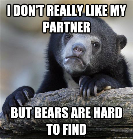 I don't really like my partner but bears are hard to find  Confession Bear