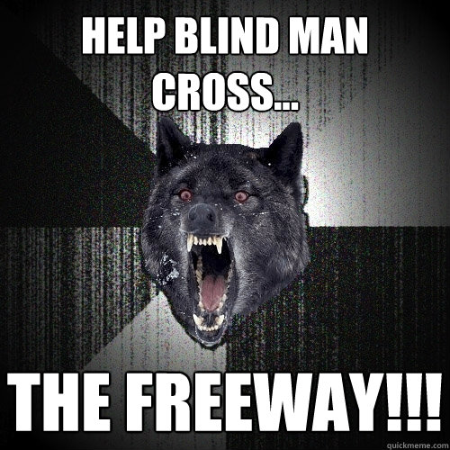 Help Blind Man Cross... The FREEWAY!!!  Insanity Wolf