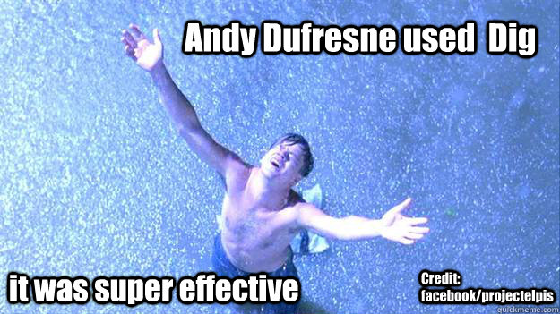 Andy Dufresne used  Dig it was super effective Credit: facebook/projectelpis  Shawshank Redemption