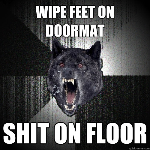 wipe feet on     doormat shit on floor  Insanity Wolf