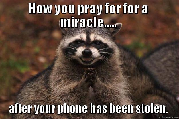 HOW YOU PRAY FOR FOR A MIRACLE..... AFTER YOUR PHONE HAS BEEN STOLEN. Evil Plotting Raccoon