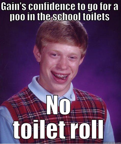 GAIN'S CONFIDENCE TO GO FOR A POO IN THE SCHOOL TOILETS NO TOILET ROLL Bad Luck Brian