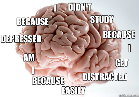 I I I didn't study Because get distracted easily because am depressed because  Scumbag Brain
