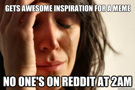 Gets awesome inspiration for a meme No one's on reddit at 2am  First World Problems