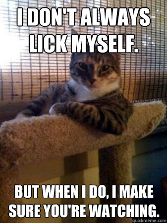 I don't always lick myself. but when I do, I make sure you're watching.  The Most Interesting Cat in the World