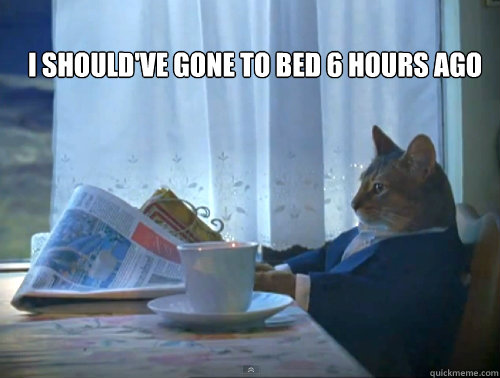  i should've gone to bed 6 hours ago -  i should've gone to bed 6 hours ago  The One Percent Cat
