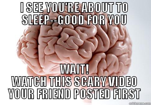 I SEE YOU'RE ABOUT TO SLEEP--GOOD FOR YOU WAIT! WATCH THIS SCARY VIDEO YOUR FRIEND POSTED FIRST Scumbag Brain