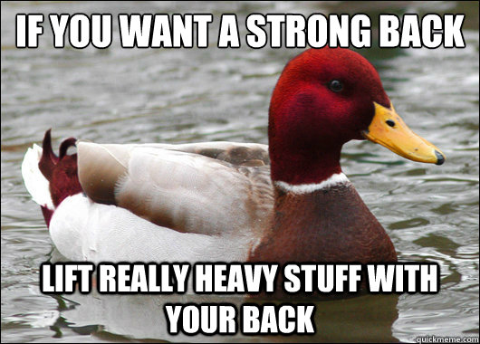 If you want a strong back
 lift really heavy stuff with your back  Malicious Advice Mallard