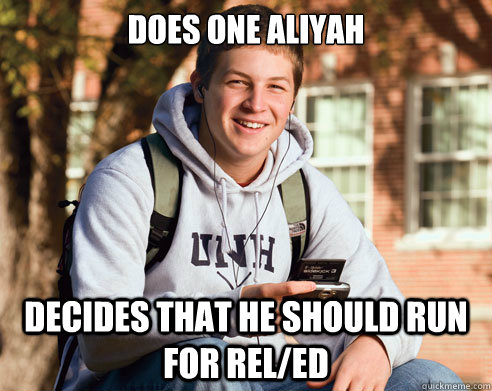 does one aliyah Decides that he should run for Rel/ed  College Freshman