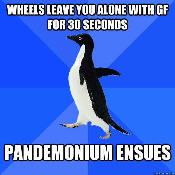 wheels leave you alone with gf for 30 seconds pandemonium ensues  Socially Awkward Penguin