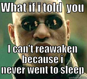 WHAT IF I TOLD  YOU  I CAN'T REAWAKEN BECAUSE I NEVER WENT TO SLEEP Matrix Morpheus