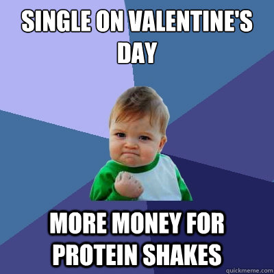 Single on Valentine's Day More money for protein shakes  Success Kid