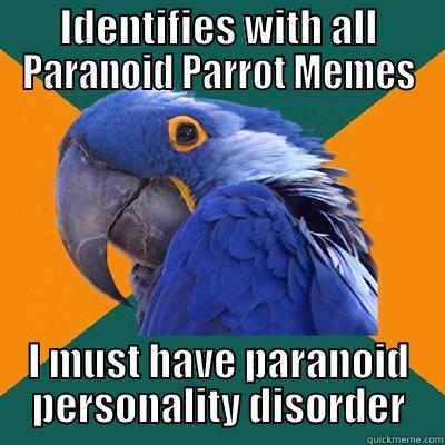 IDENTIFIES WITH ALL PARANOID PARROT MEMES I MUST HAVE PARANOID PERSONALITY DISORDER Paranoid Parrot