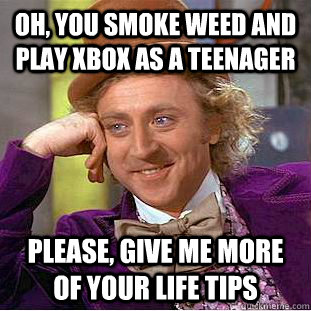 Oh, you smoke weed and play xbox as a teenager please, give me more of your life tips  Condescending