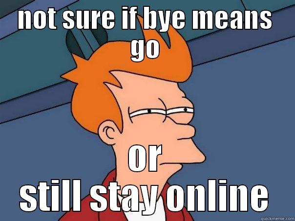 NOT SURE IF BYE MEANS GO OR STILL STAY ONLINE Futurama Fry