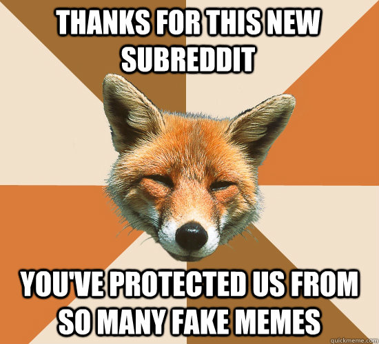 thanks for this new subreddit you've protected us from so many fake memes - thanks for this new subreddit you've protected us from so many fake memes  Condescending Fox