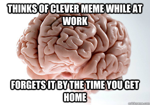 THINKS OF CLEVER MEME WHILE AT WORK FORGETS IT BY THE TIME YOU GET HOME   Scumbag Brain