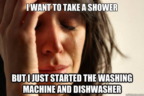 I want to take a shower but I just started the washing machine and dishwasher  First World Problems