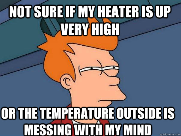 Not sure if my heater is up very high Or the temperature outside is messing with my mind  Futurama Fry