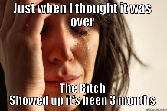 JUST WHEN I THOUGHT IT WAS OVER THE BITCH SHOWED UP IT'S BEEN 3 MONTHS First World Problems