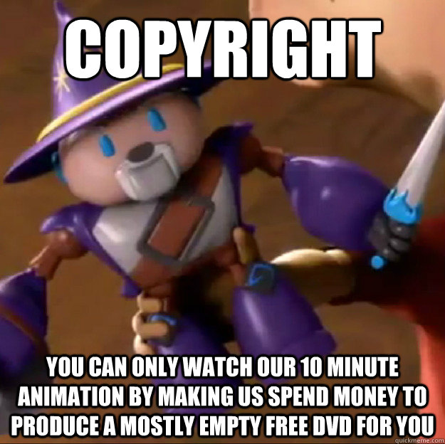Copyright You can only watch our 10 minute animation by making us spend money to produce a mostly empty free dvd for you  Sparlock
