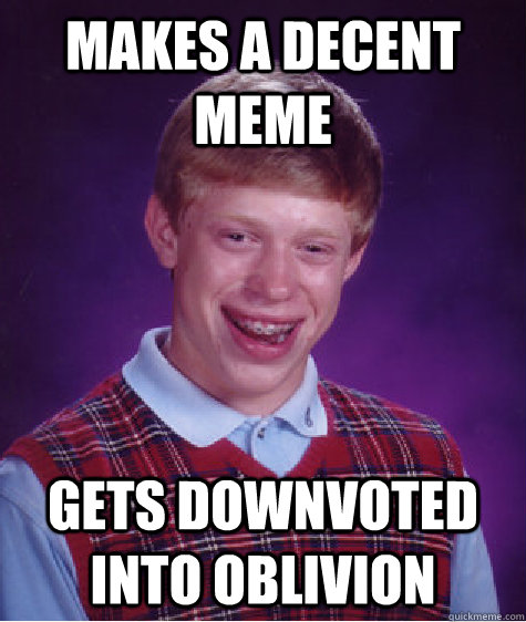 MAKES A DECENT MEME GETS DOWNVOTED INTO OBLIVION  Bad Luck Brian