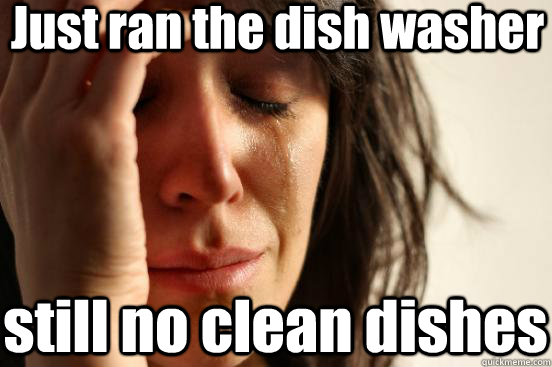Just ran the dish washer still no clean dishes  First World Problems