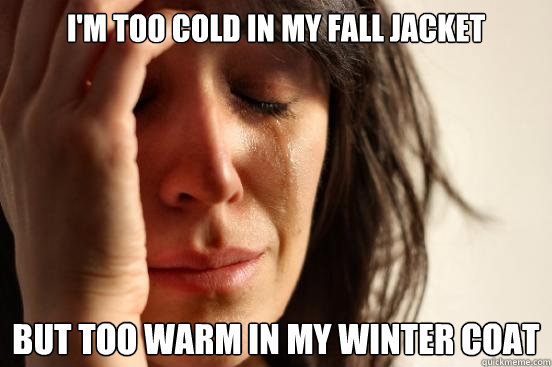 i'm too cold in my fall jacket but too warm in my winter coat  First World Problems